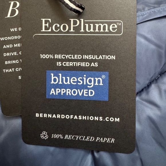 BERNARDO EcoPlume Hooded Walker Double Zip Bib Coat Jacket Smoke Blue Large - Picture 6 of 10